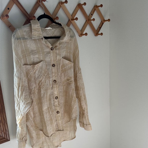 Plaid Button Down Shirt in Beige - Picture 1 of 5